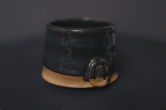 cup, black glaze, glossy, stoneware