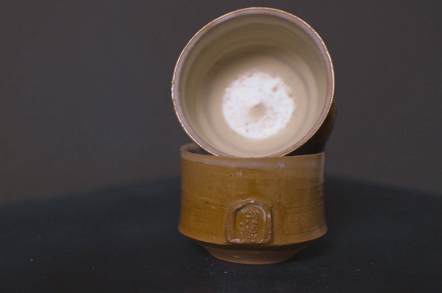 set of cups, light brown + birch glaze, stoneware