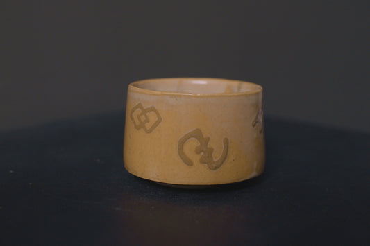 cup, birch glaze, adinkra symbols, stoneware