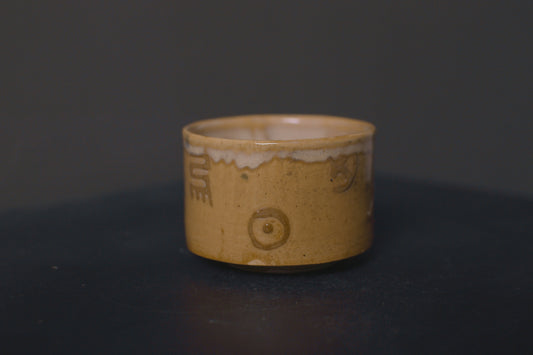 cup, birch glaze, adinkra symbols, stoneware