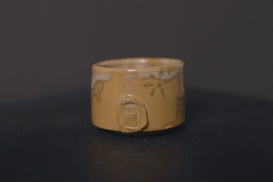 cup, birch glaze, adinkra symbols, stoneware