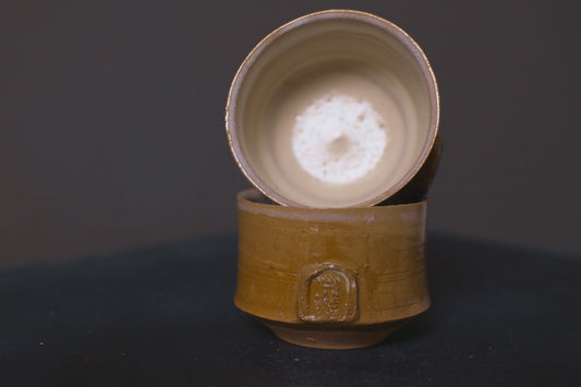 set of cups, light brown + birch glaze, stoneware