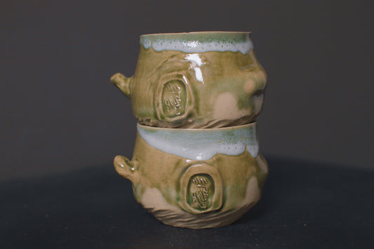 set of cups, jade green glaze, stoneware