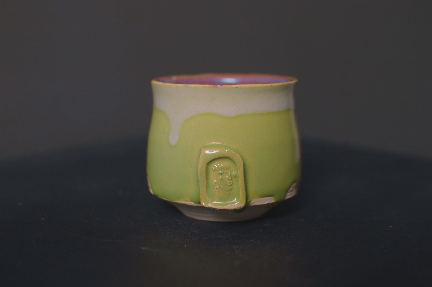 cup, green opal glaze, stoneware