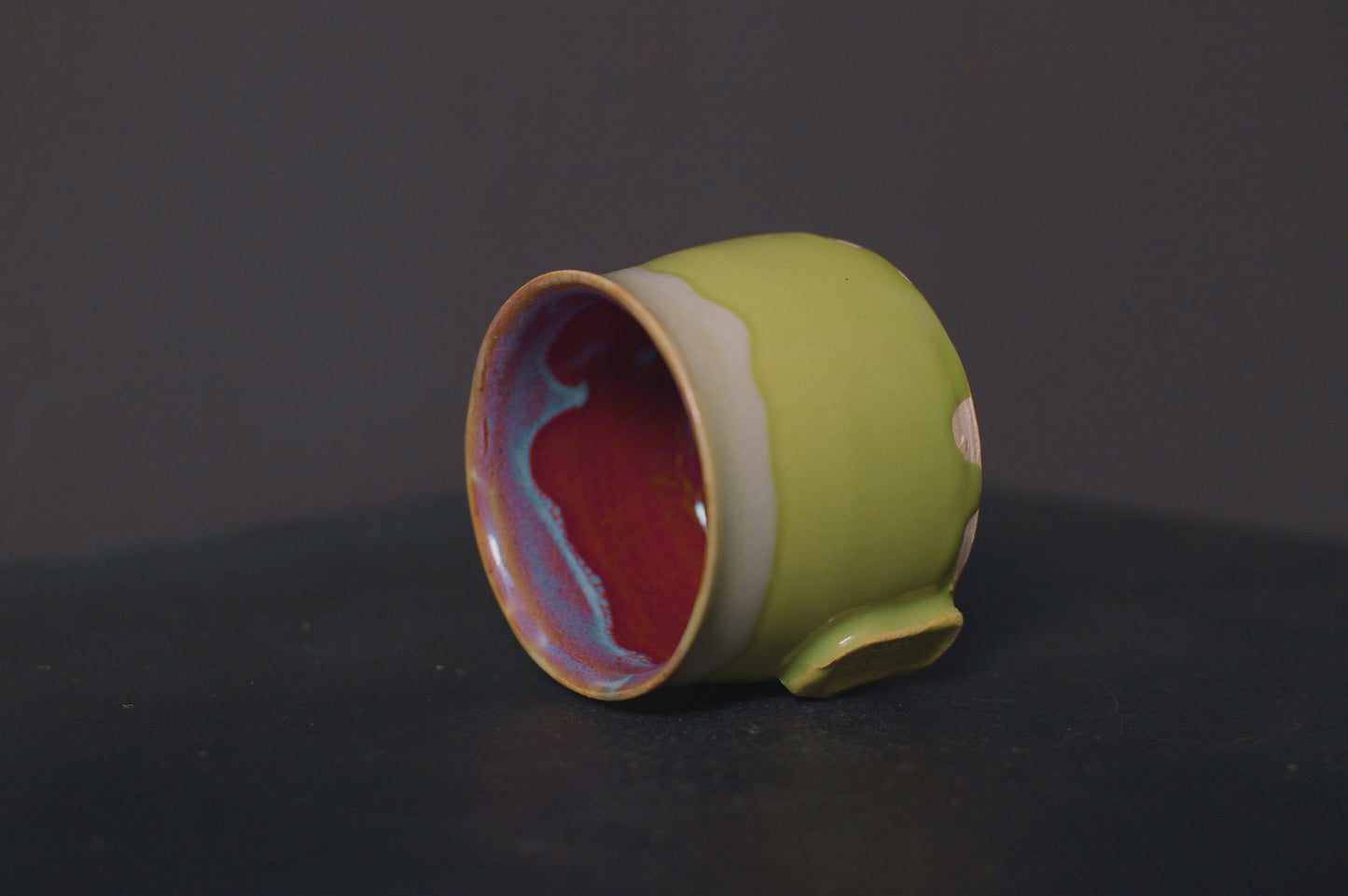 cup, green opal glaze, stoneware