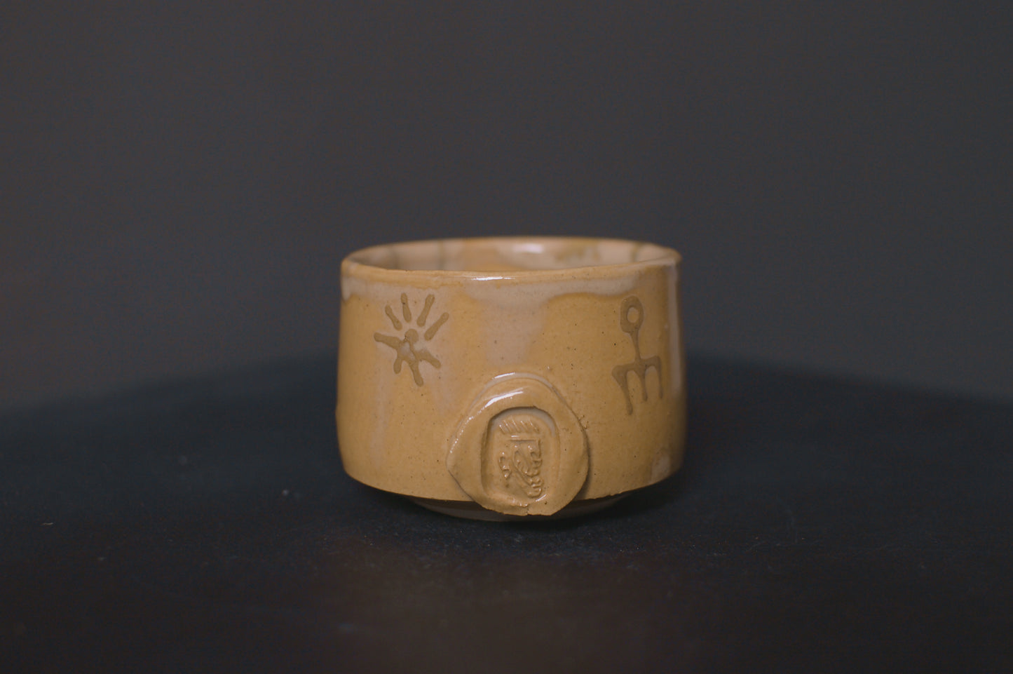 cup, birch glaze, adinkra symbols, stoneware