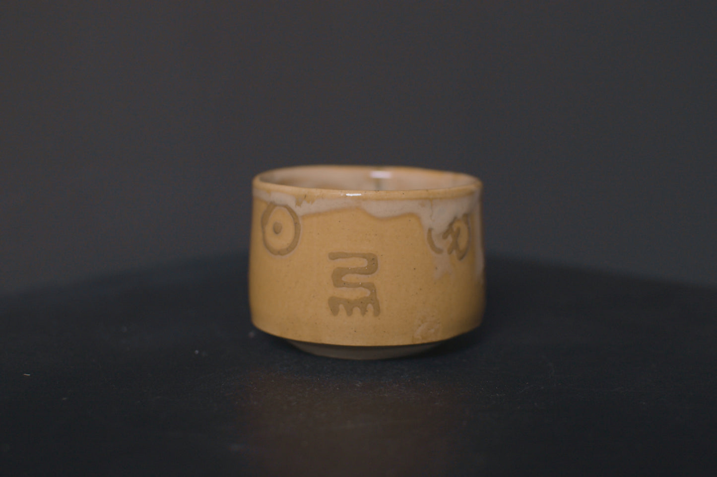 cup, birch glaze, adinkra symbols, stoneware