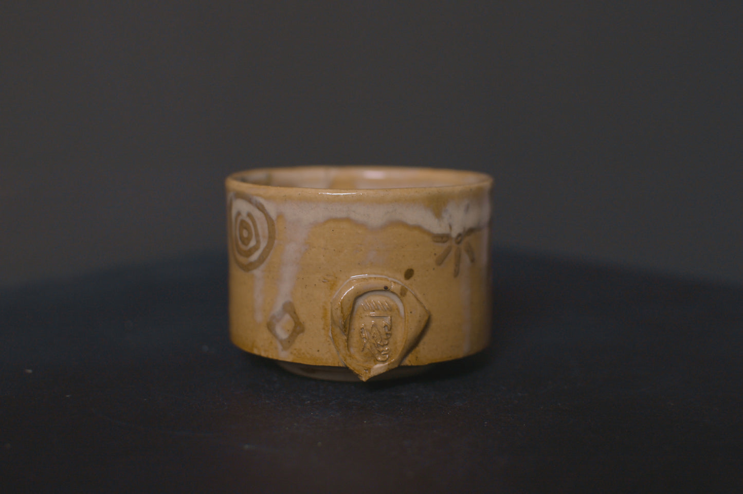 cup, birch glaze, adinkra symbols, stoneware