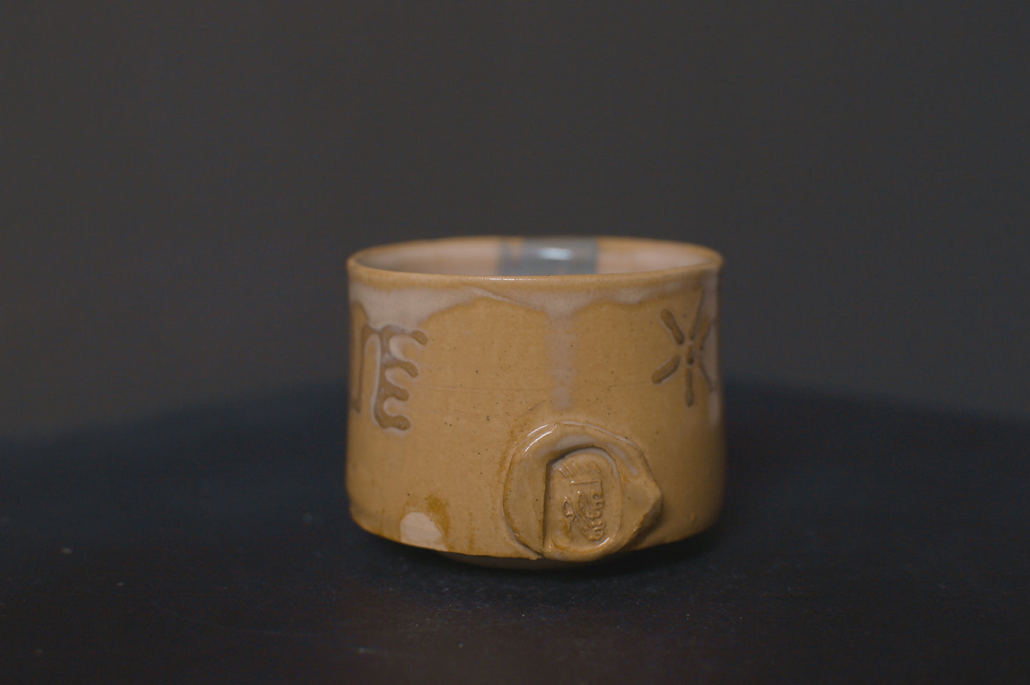 cup, birch glaze, adinkra symbols, stoneware