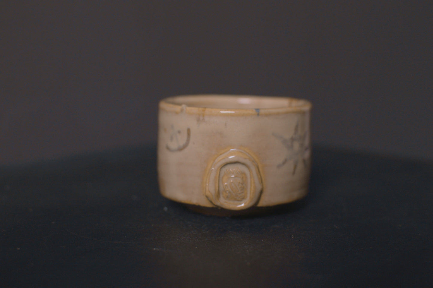 cup, birch glaze, adinkra symbols, stoneware